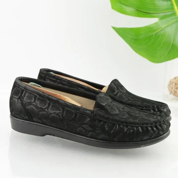 SAS Womens Simplify Loafers Size 8.5 M Black Leather Python Diabetic Flat Shoes - Picture 11 of 12